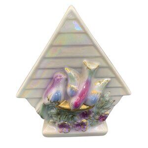 Vintage Lusterware Bird House Wall Pocket Vase w/ 22K Gold Gilding Sebring